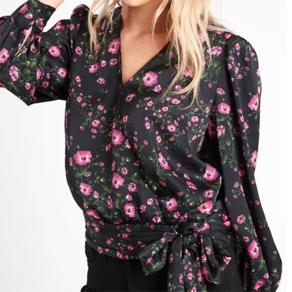 Banana Republic satin floral wrap blouse XS